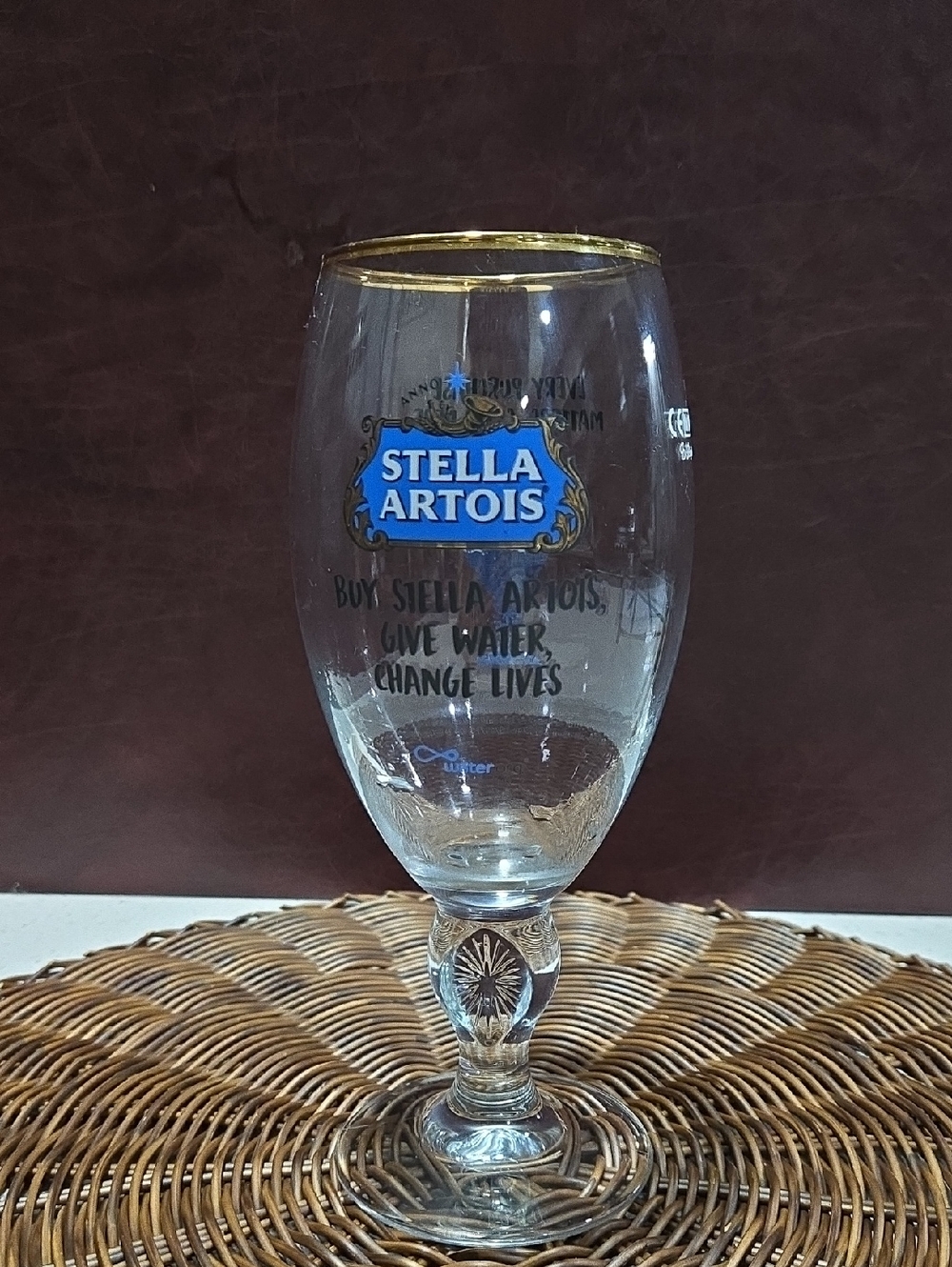 Stella Artois 2019 "Give Water Change Lives"  Gold-Rimmed Chalice Glass - Clear